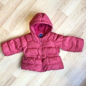 EUC GAP Baby Girl Red Puffer Coat with Bow and Hood